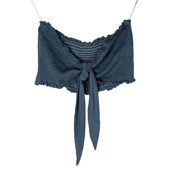 Shein Smocked Crop Tube Top Women’s Medium Blue Tie Front Summer - Picture 1 of 12
